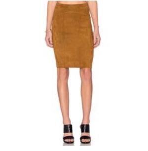 Getting back to square one camel suede midi skirt